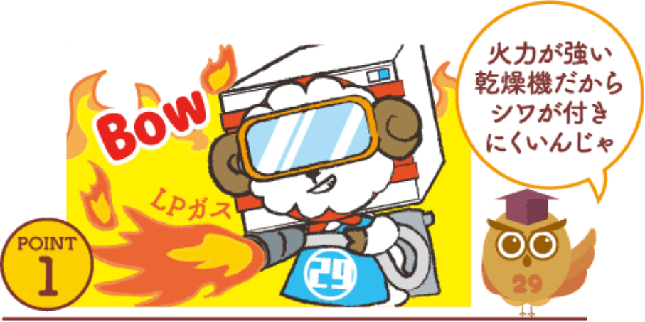 火力が強い乾燥機だからシワが付きにくいんじゃ